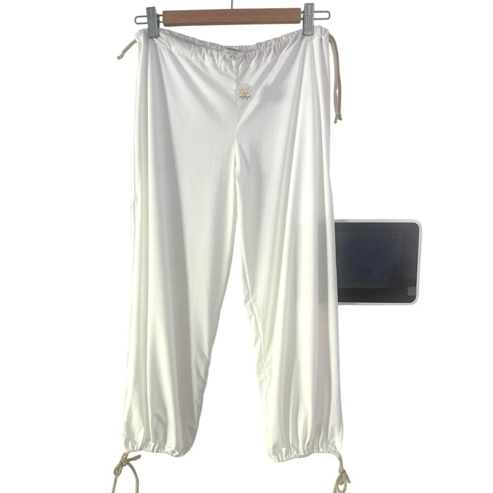 Bikini cover up white drawstring lightweight pants UV protection NWT resort SzM